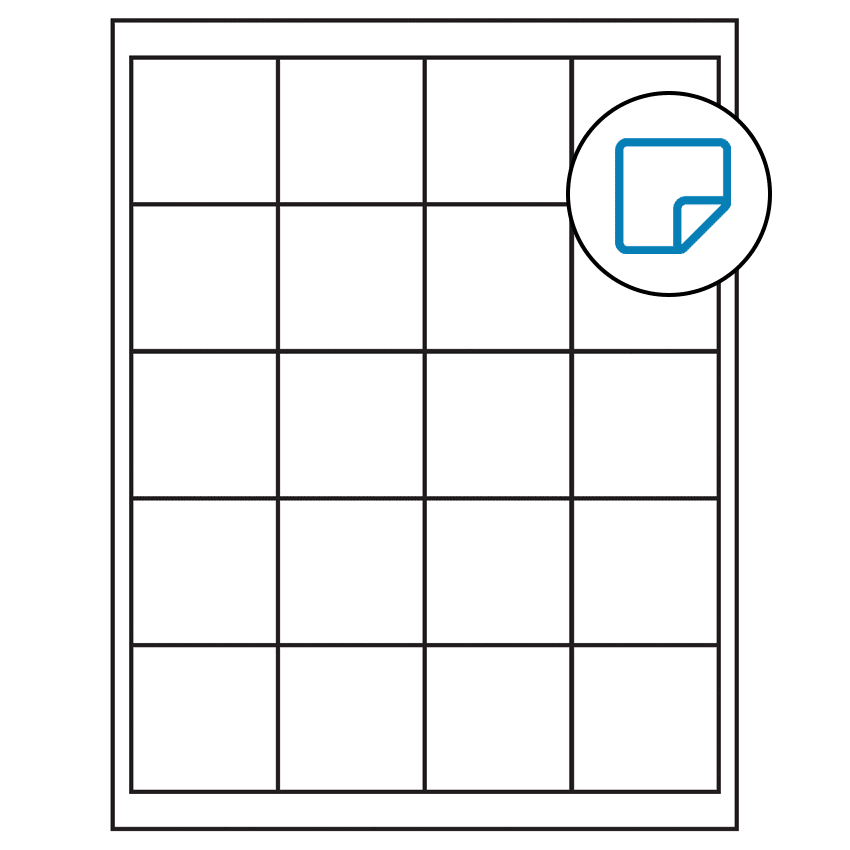 2" x 2" White Square Sheet Labels - Removable Adhesive