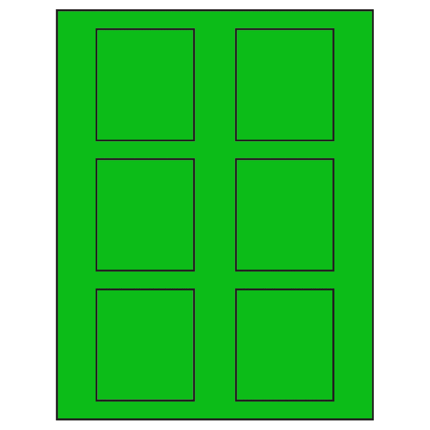 2.625" x 3" Fluorescent Green Rectangular Sheet Labels
