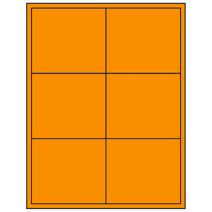 4" x 3.5" Fluorescent Orange Rectangular Sheet Labels