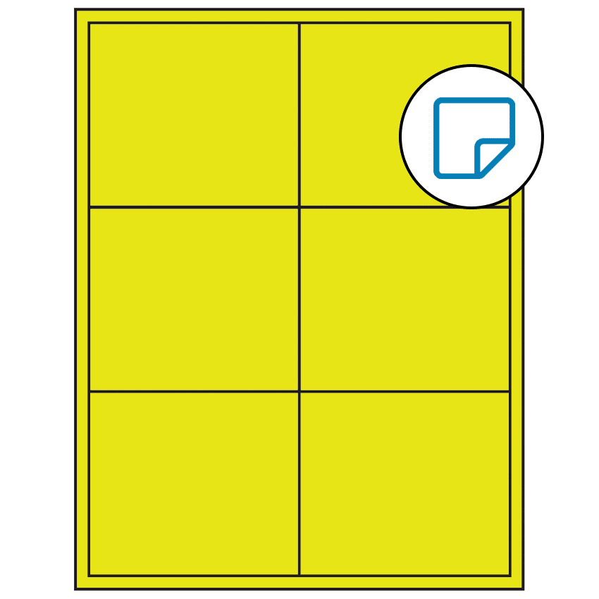 4" x 3.5" Fluorescent Yellow Rectangular Sheet Labels - Removable Adhesive
