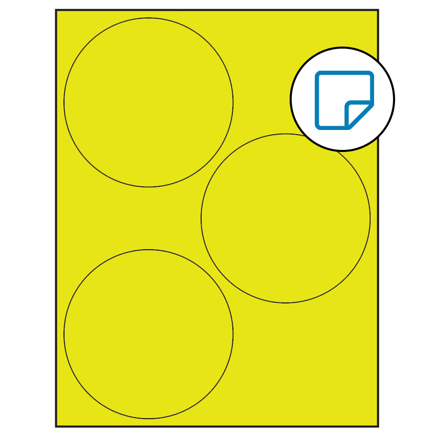 4.5" Fluorescent Yellow Circular Sheet Labels - Removable Adhesive