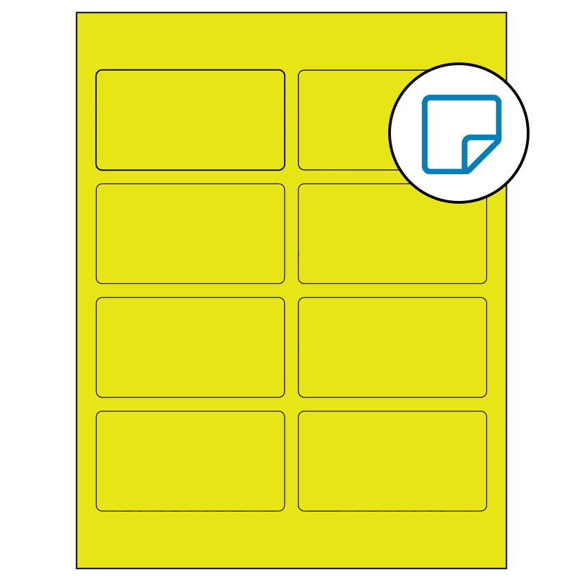 3.75" x 2" Fluorescent Yellow Rectangular Sheet Labels - Removable Adhesive