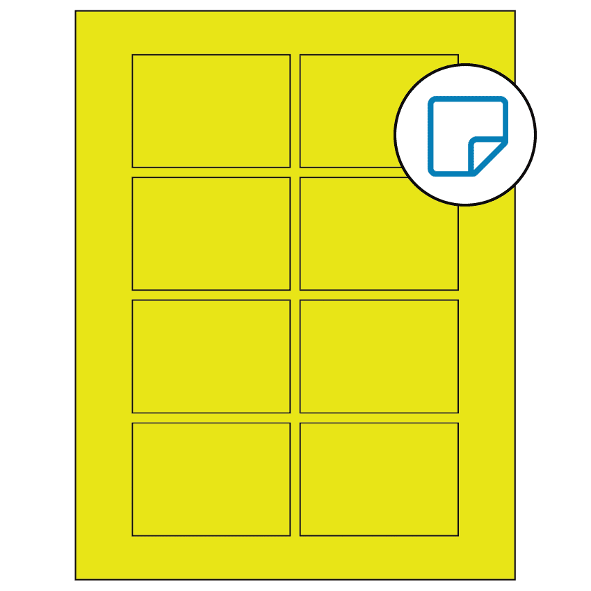 3.0625" x 2.1875" Fluorescent Yellow Rectangular Sheet Labels - Removable Adhesive