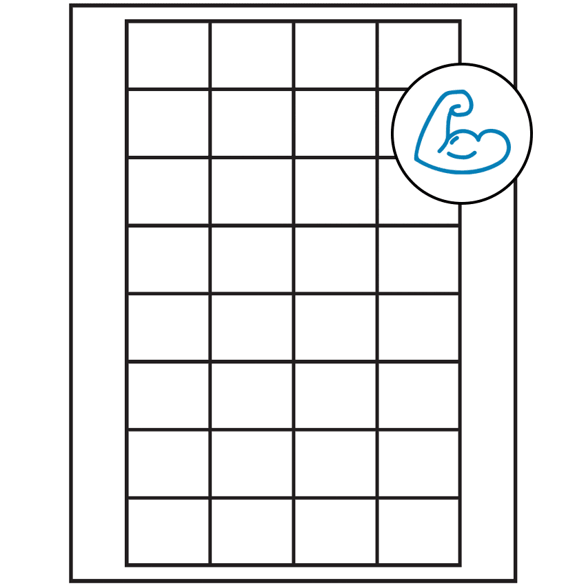 1.59375" x 1.3" White Rectangular Sheet Labels - Ultra Aggressive Adhesive