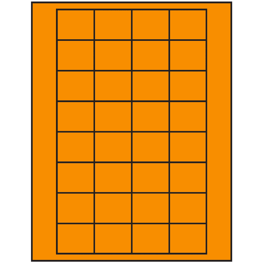 1.59375" x 1.3" Fluorescent Orange Rectangular Sheet Labels