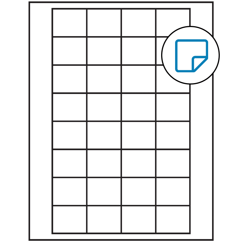 1.59375" x 1.3" White Rectangular Sheet Labels - Removable Adhesive