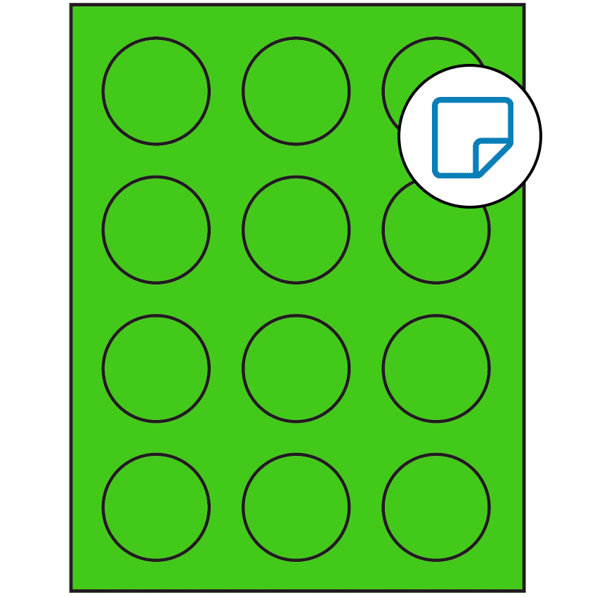 2" Fluorescent Green Circular Sheet Labels - Removable Adhesive