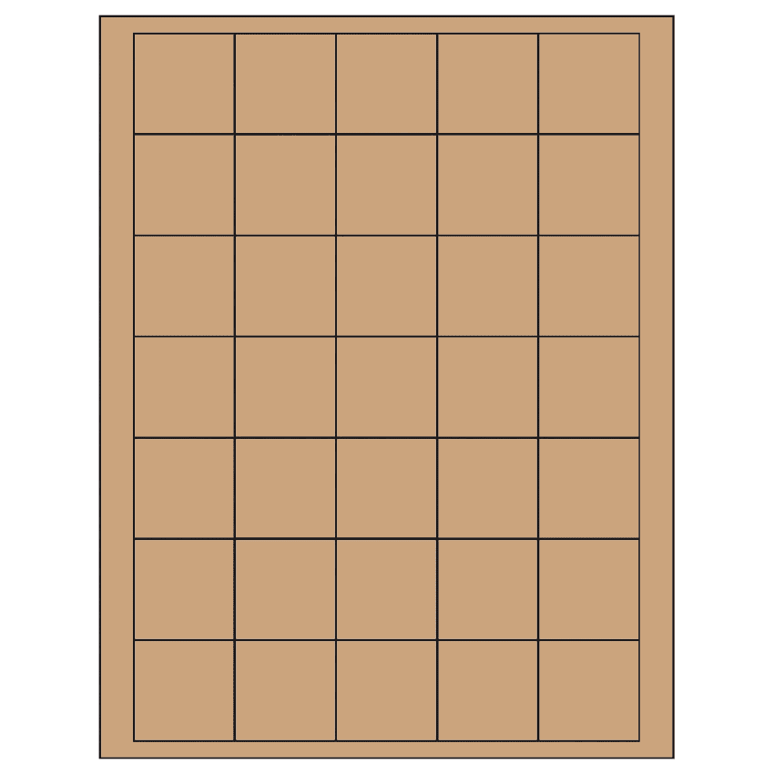 1.5" x 1.5" Brown Kraft Square Sheet Labels