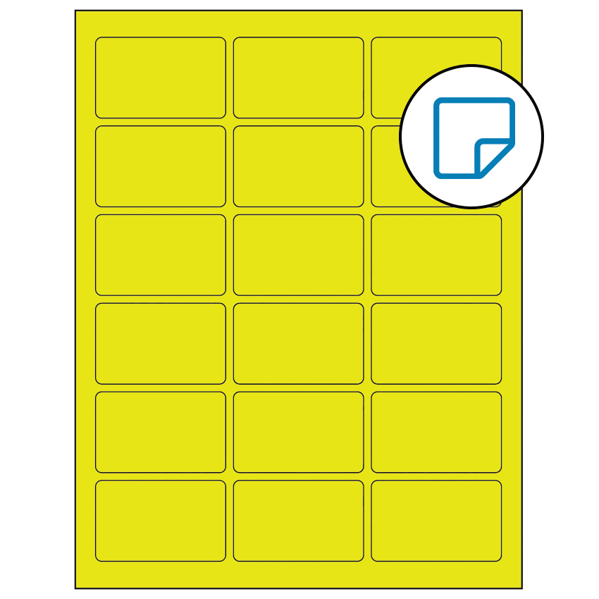 2.5" x 1.5625" Fluorescent Yellow Rectangular Sheet Labels - Removable Adhesive