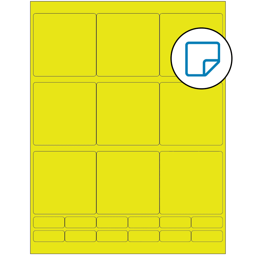 2.75" x 2.75" Fluorescent Yellow Rectangular Sheet Labels - Removable Adhesive