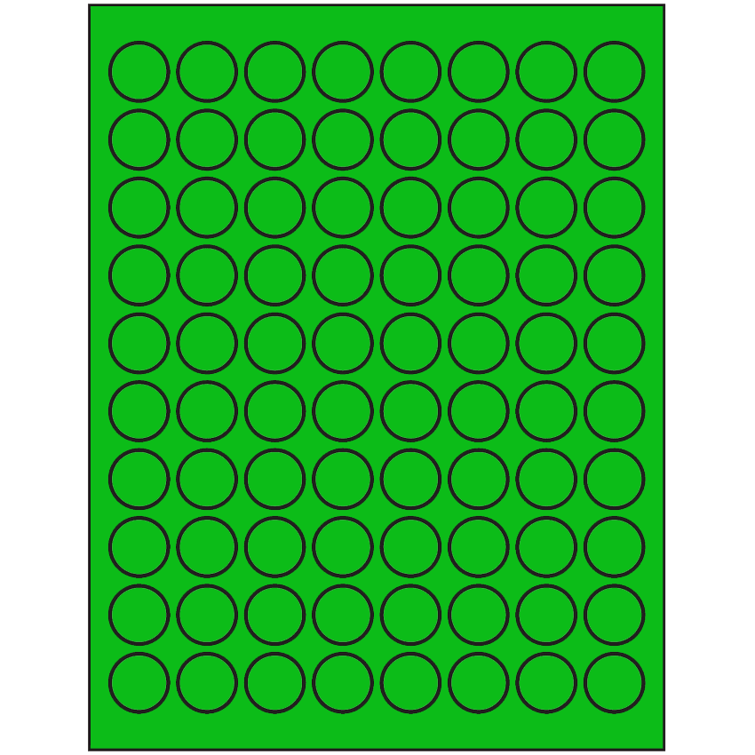 0.875" Fluorescent Green Circular Sheet Labels