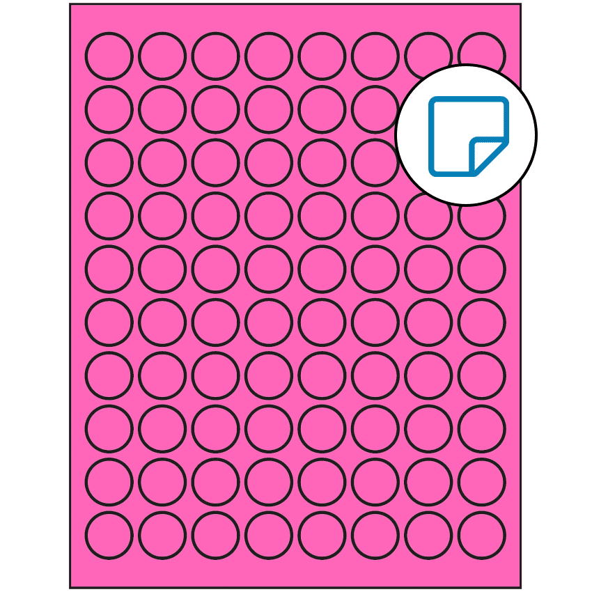 0.875" Fluorescent Pink Circular Sheet Labels - Removable Adhesive