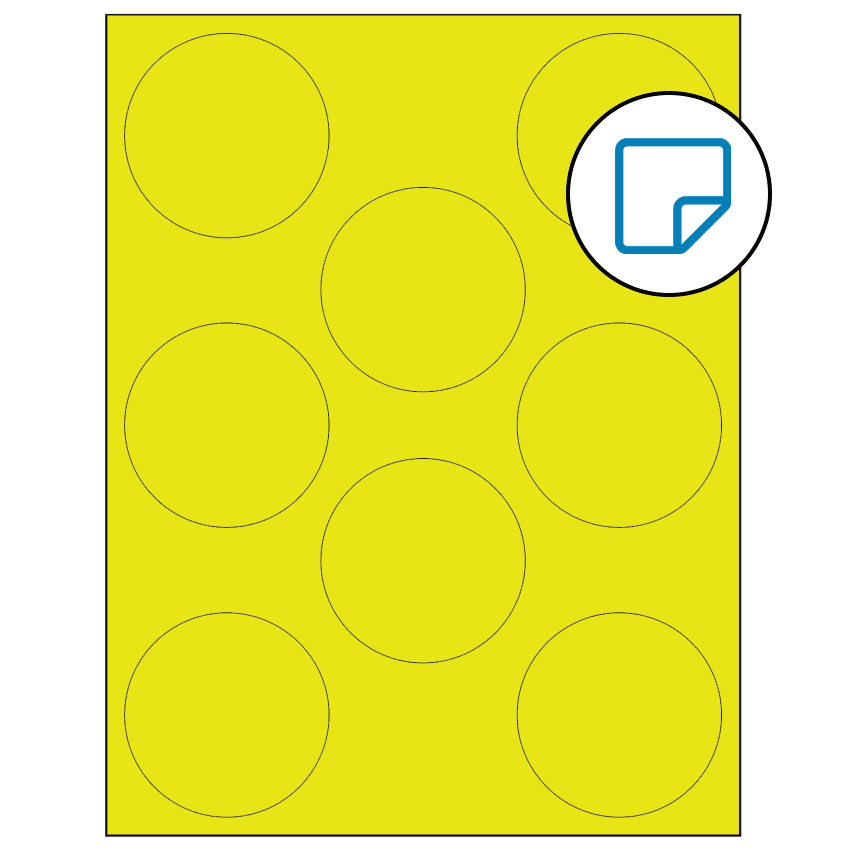 2.75" Fluorescent Yellow Circular Sheet Labels - Removable Adhesive