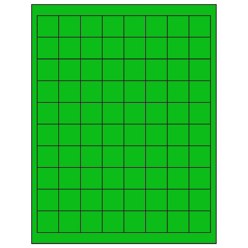 1" x 1" Fluorescent Green Square Sheet Labels