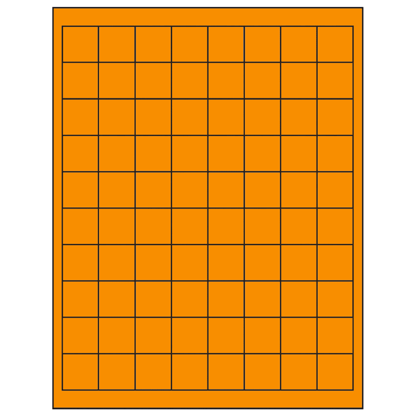 1" x 1" Fluorescent Orange Square Sheet Labels