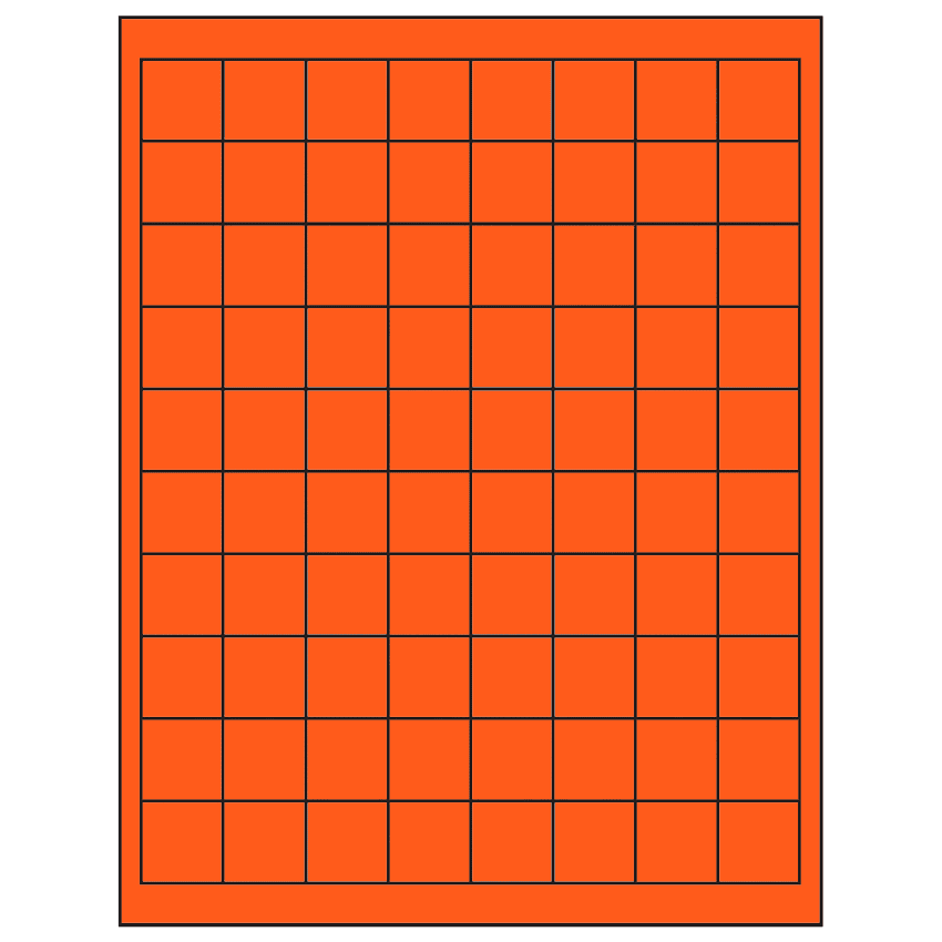 1" x 1" Fluorescent Red Square Sheet Labels