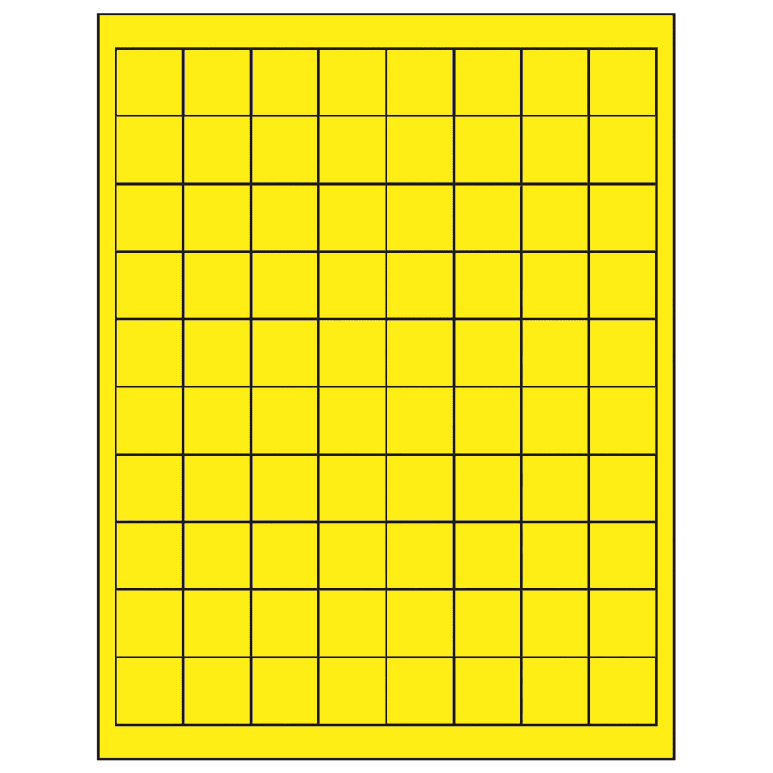 1" x 1" Fluorescent Yellow Square Sheet Labels
