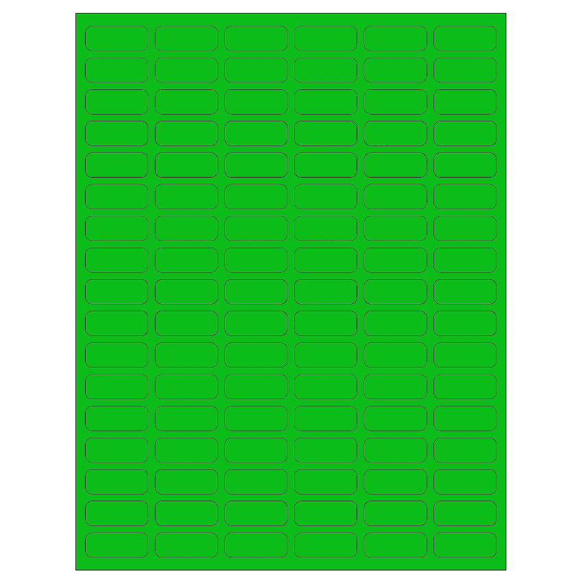 1.25" x 0.5" Fluorescent Green Rectangular Sheet Labels