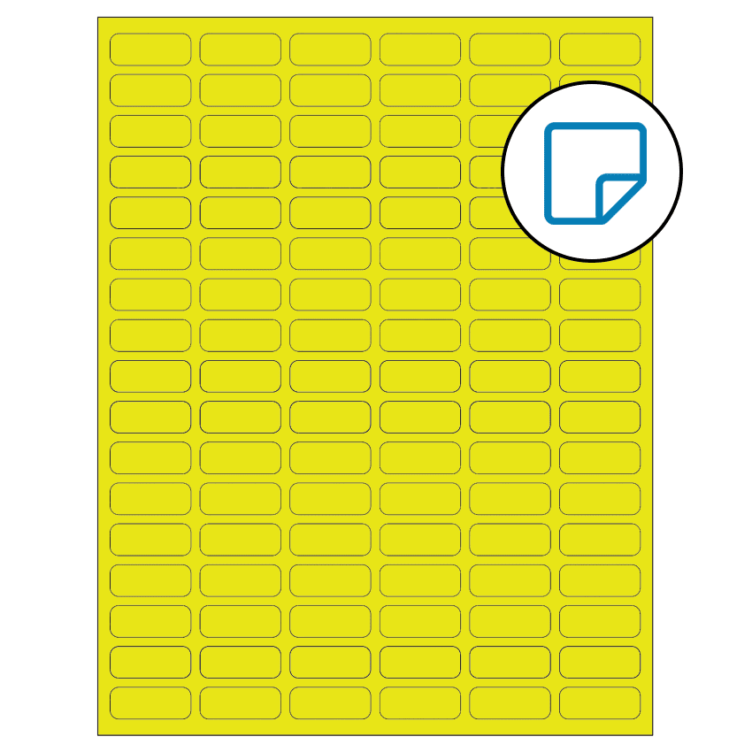 1.25" x 0.5" Fluorescent Yellow Rectangular Sheet Labels - Removable Adhesive