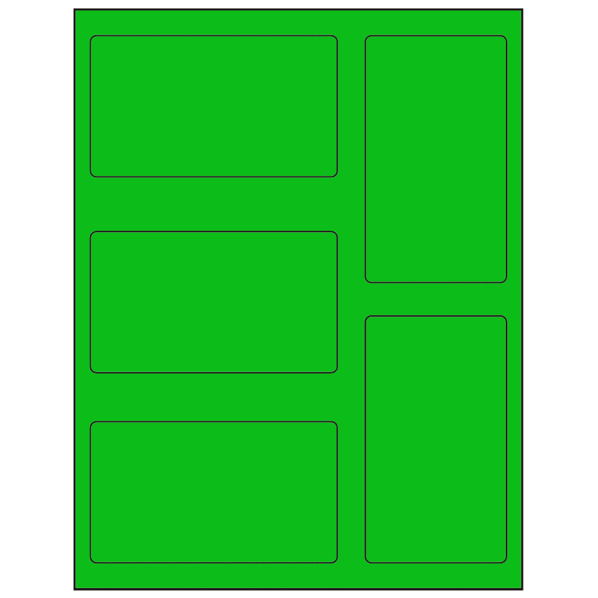 2.7656" x 4.7656" Fluorescent Green Rectangular Sheet Labels