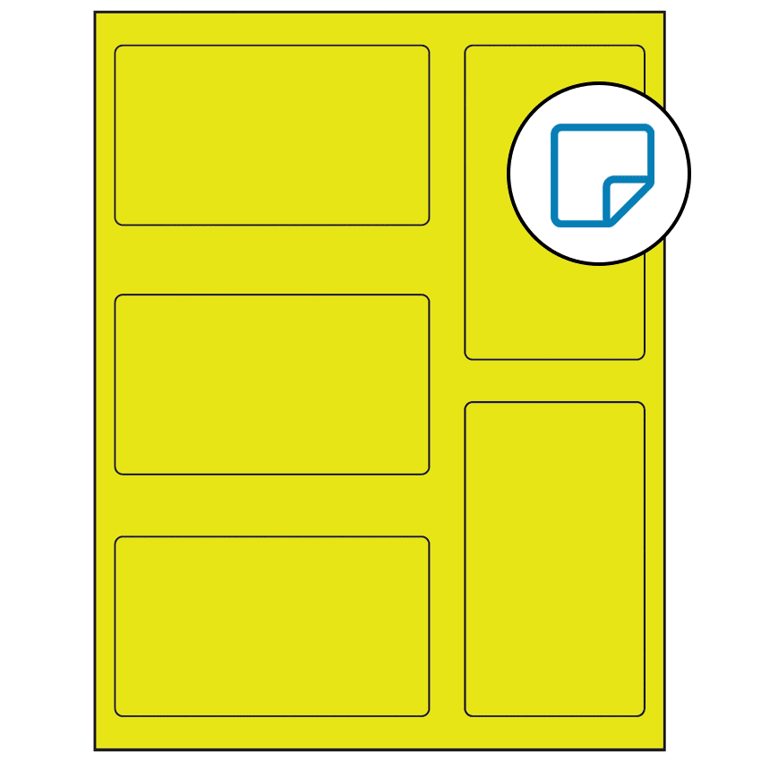 2.7656" x 4.7656" Fluorescent Yellow Rectangular Sheet Labels - Removable Adhesive