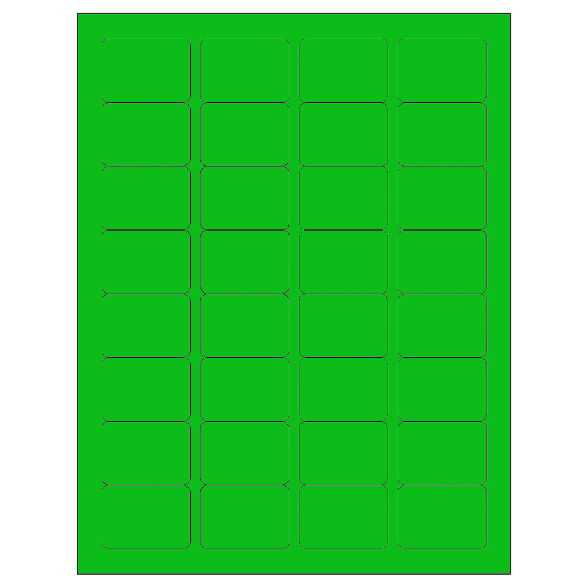 1.75" x 1.25" Fluorescent Green Rectangular Sheet Labels