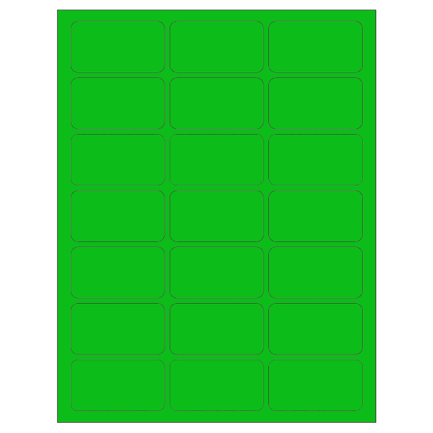 2.512" x 1.378" Fluorescent Green Rectangular Sheet Labels