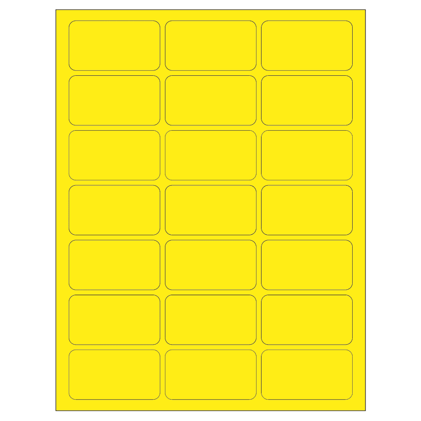 2.512" x 1.378" Fluorescent Yellow Rectangular Sheet Labels