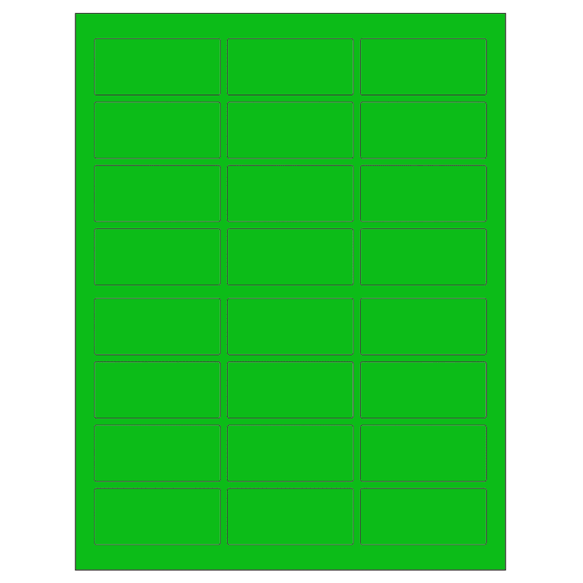 2.5" x 1.125" Fluorescent Green Rectangular Sheet Labels