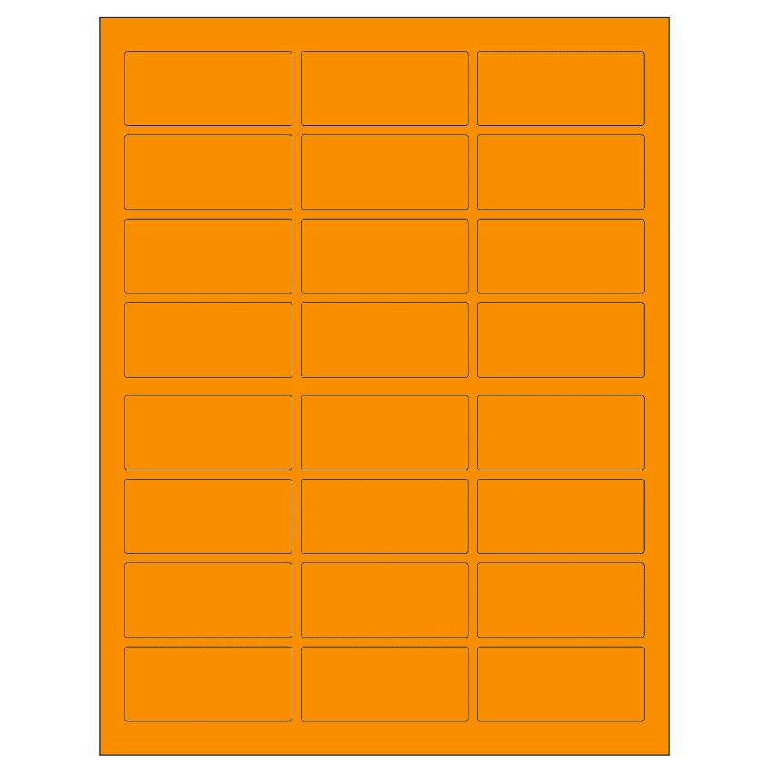 2.5" x 1.125" Fluorescent Orange Rectangular Sheet Labels
