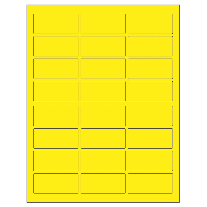 2.5" x 1.125" Fluorescent Yellow Rectangular Sheet Labels