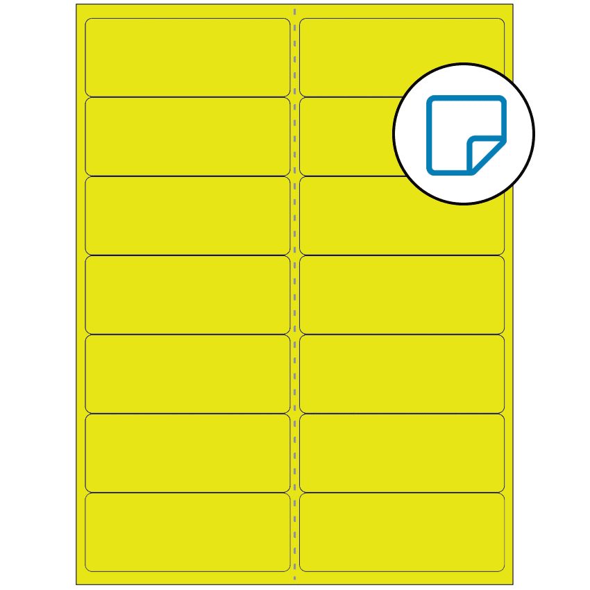 4" x 1.4375" Fluorescent Yellow Rectangular Sheet Labels - Removable Adhesive
