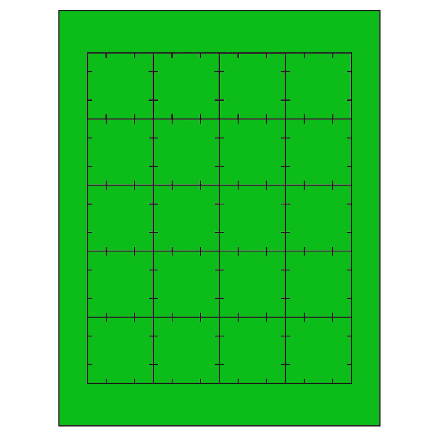 1.75" x 1.75" Fluorescent Green Square Sheet Labels