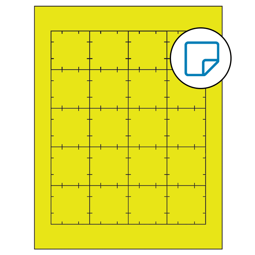 1.75" x 1.75" Fluorescent Yellow Square Sheet Labels - Removable Adhesive