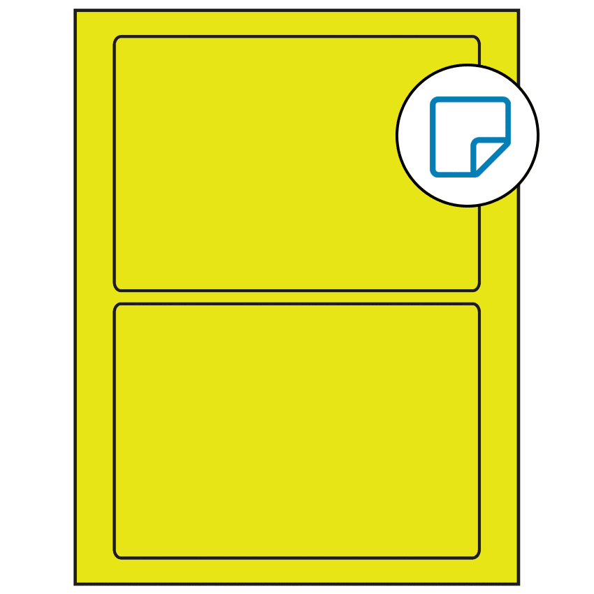 7" x 4.875" Fluorescent Yellow Rectangular Sheet Labels - Removable Adhesive