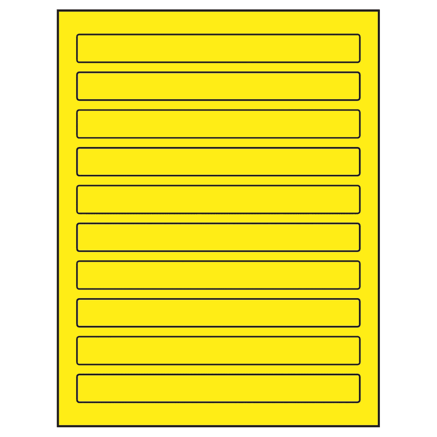 7.5" x 0.75" Fluorescent Yellow Rectangular Sheet Labels