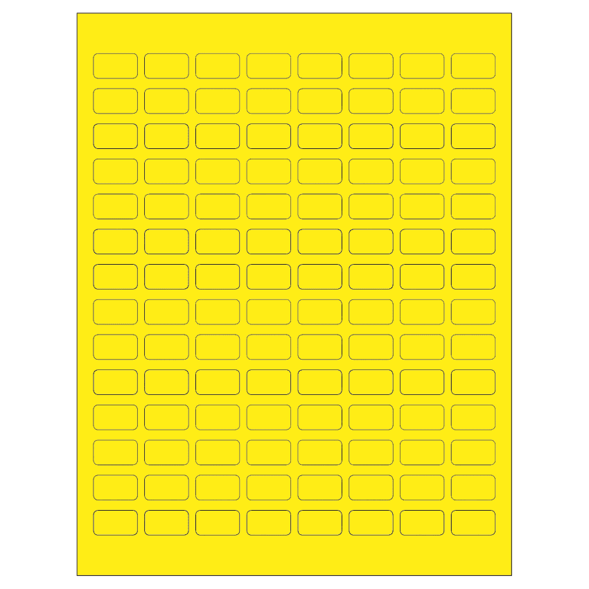 0.875" x 0.5" Fluorescent Yellow Rectangular Sheet Labels