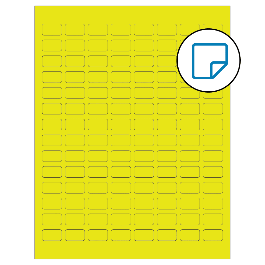 0.875" x 0.5" Fluorescent Yellow Rectangular Sheet Labels - Removable Adhesive