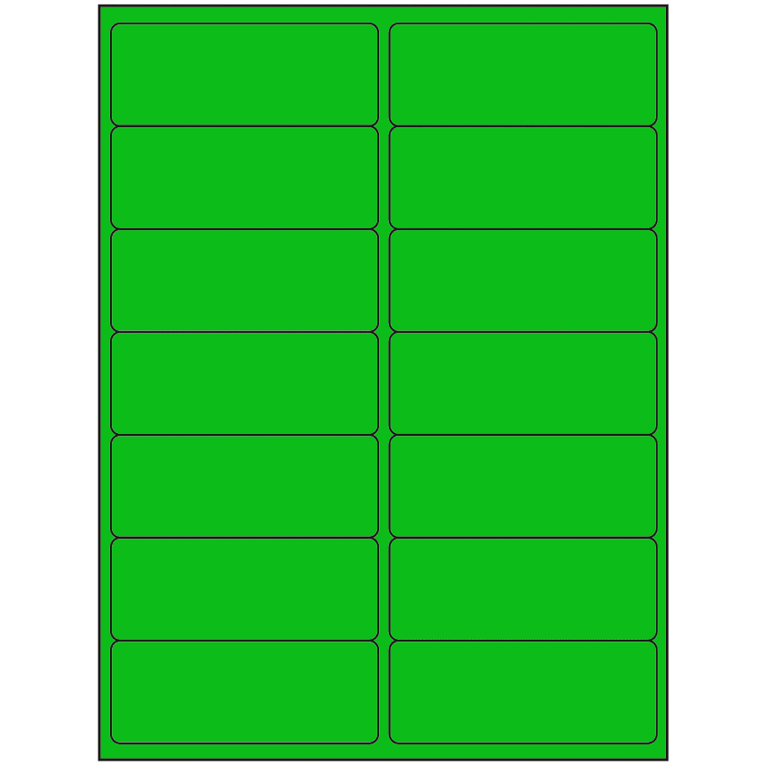 4" x 1.4375" Fluorescent Green Rectangular Sheet Labels