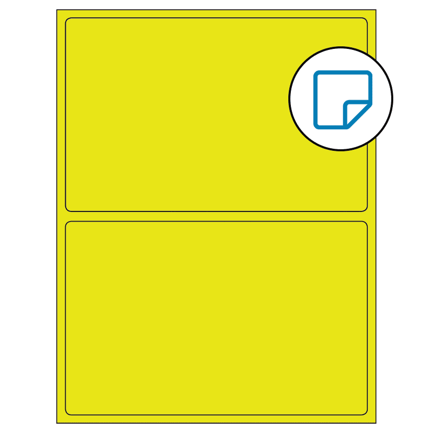 8.375" x 5.375" Fluorescent Yellow Rectangular Sheet Labels - Removable Adhesive