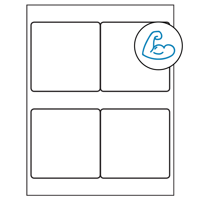 4" x 4" White Square Sheet Labels - Ultra Aggressive Adhesive
