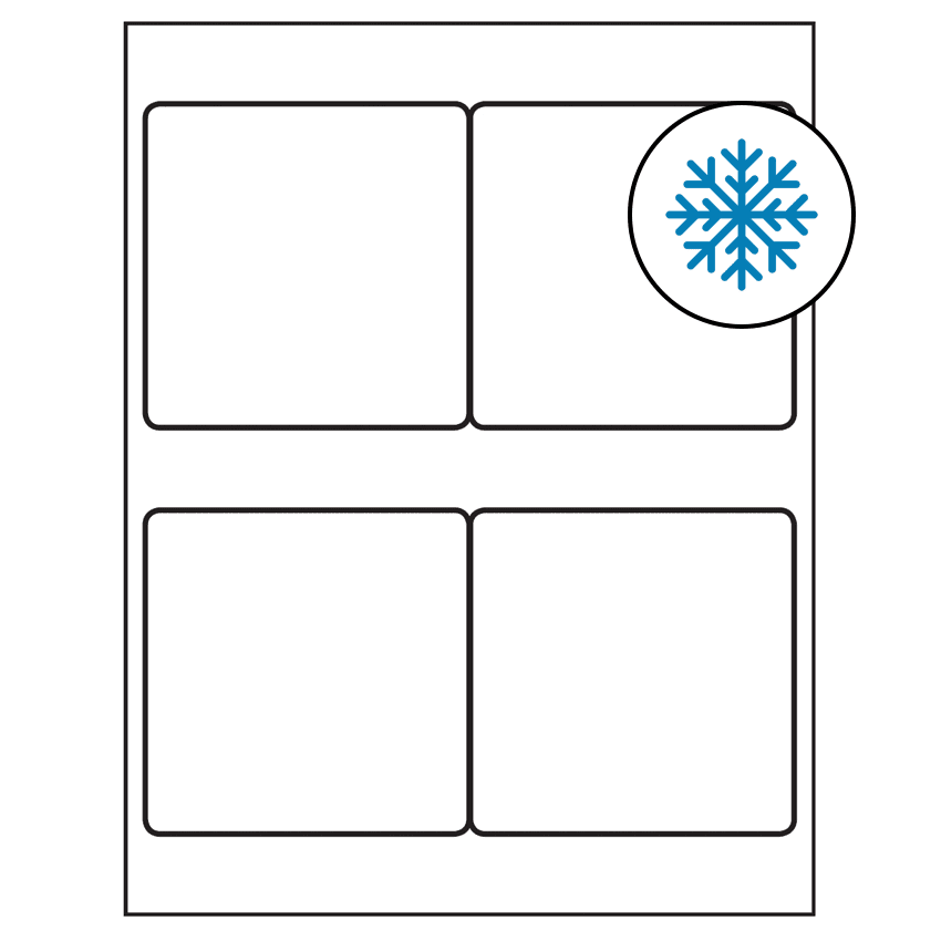 4" x 4" White Square Sheet Labels - Freezer Grade Adhesive