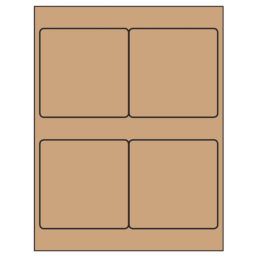 4" x 4" Brown Kraft Square Sheet Labels