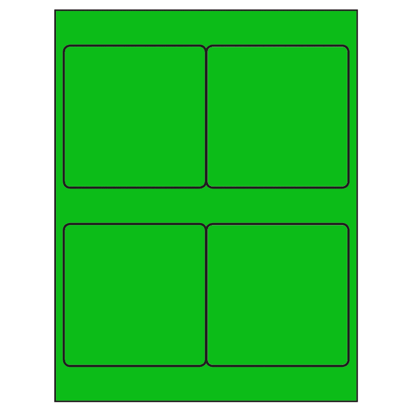 4" x 4" Fluorescent Green Square Sheet Labels