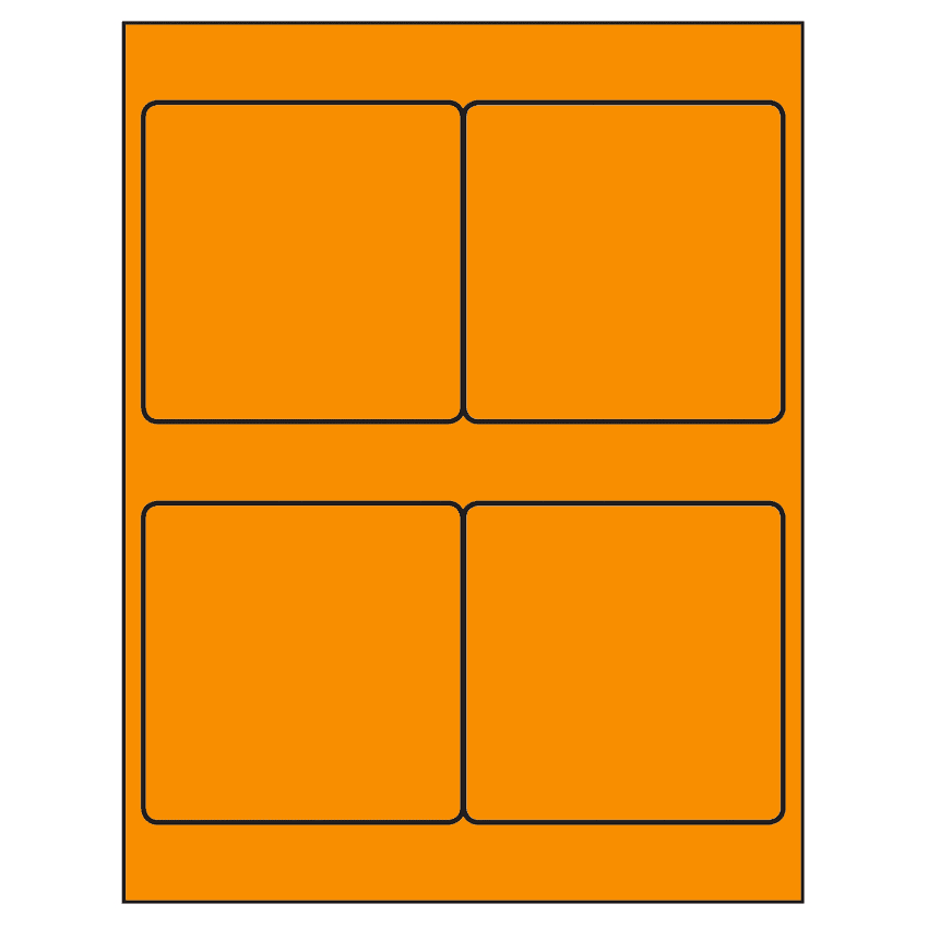 4" x 4" Fluorescent Orange Square Sheet Labels