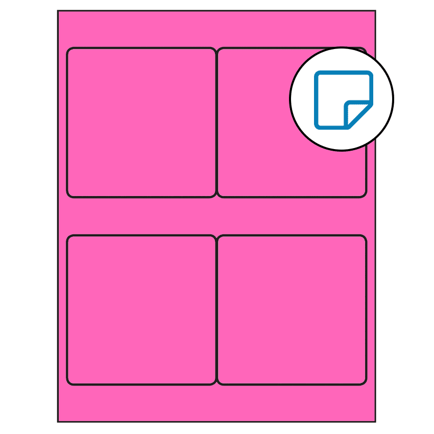 4" x 4" Fluorescent Pink Square Sheet Labels - Removable Adhesive