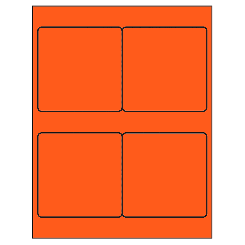 4" x 4" Fluorescent Red Square Sheet Labels