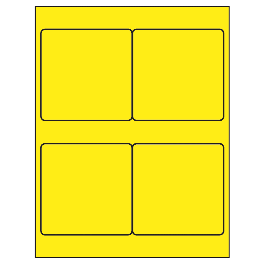 4" x 4" Fluorescent Yellow Square Sheet Labels