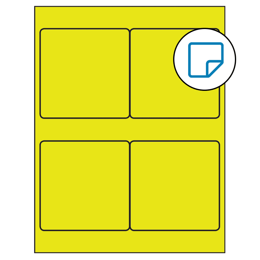 4" x 4" Fluorescent Yellow Square Sheet Labels - Removable Adhesive