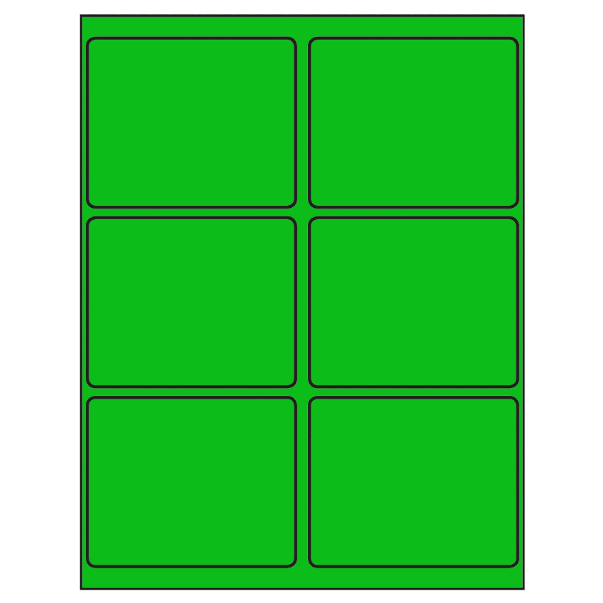 4" x 3.25" Fluorescent Green Rectangular Sheet Labels